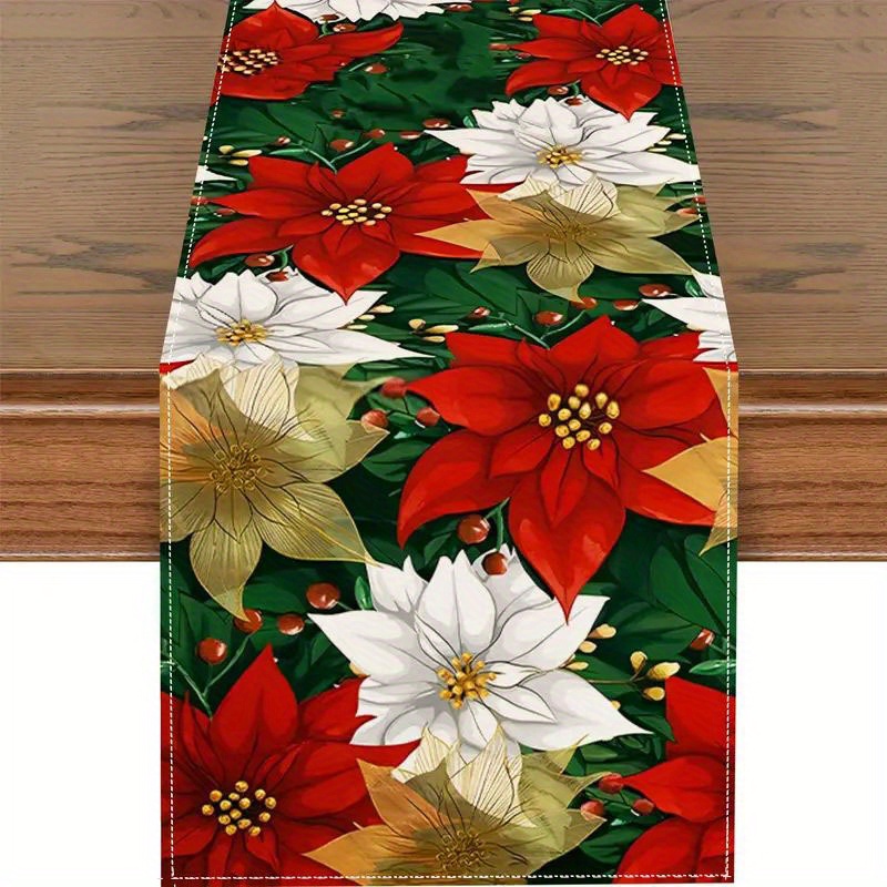 

Christmas Table Runner - Red With Metallic Accents, & Weddings, Polyester Knit