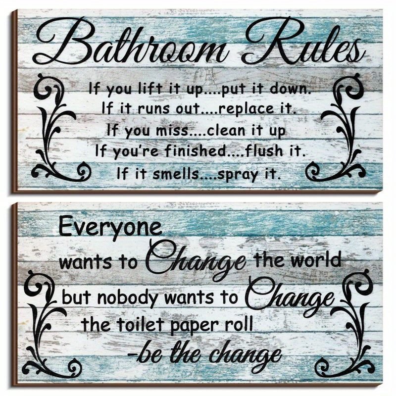 

2pcs Bathroom Decor Bathroom Rules Fun Bathroom Wooden Decor, Halloween, And Christmas Easter