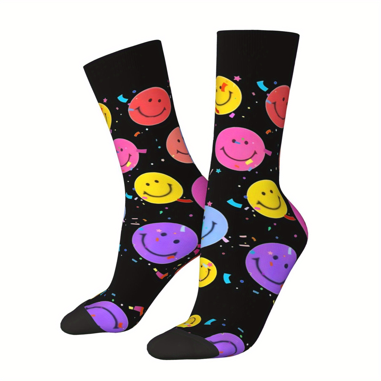 

1 Pair Men's Knee-high Socks With Faces - Hip Hop Vintage Style, Fun Novelty Crew Socks For Boys, Polyester & Elastane , Perfect Gift, Cute Socks