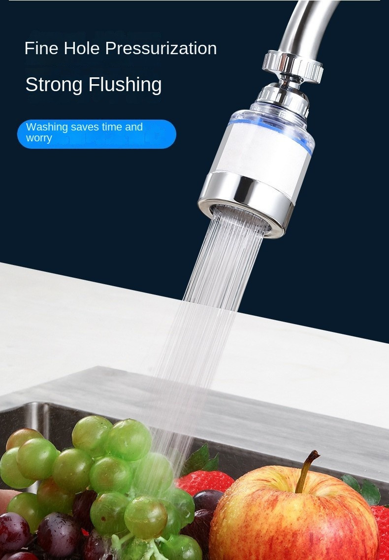 360 degree rotatable kitchen faucet filter with adjustable pressure and splash guard   dishes vegetables fruits washing details 5