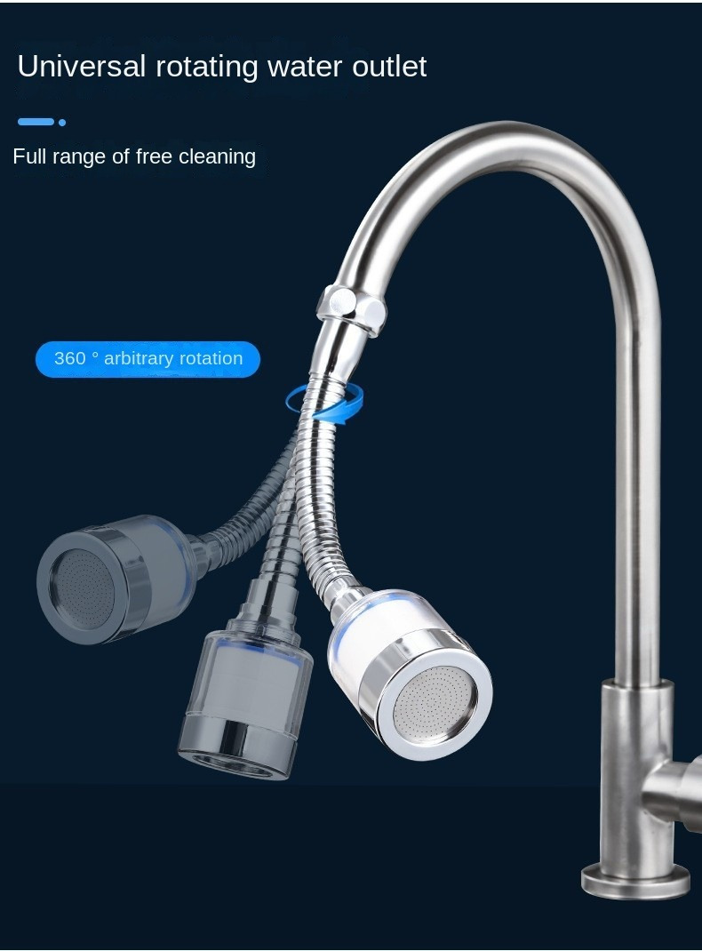 360 degree rotatable kitchen faucet filter with adjustable pressure and splash guard   dishes vegetables fruits washing details 6