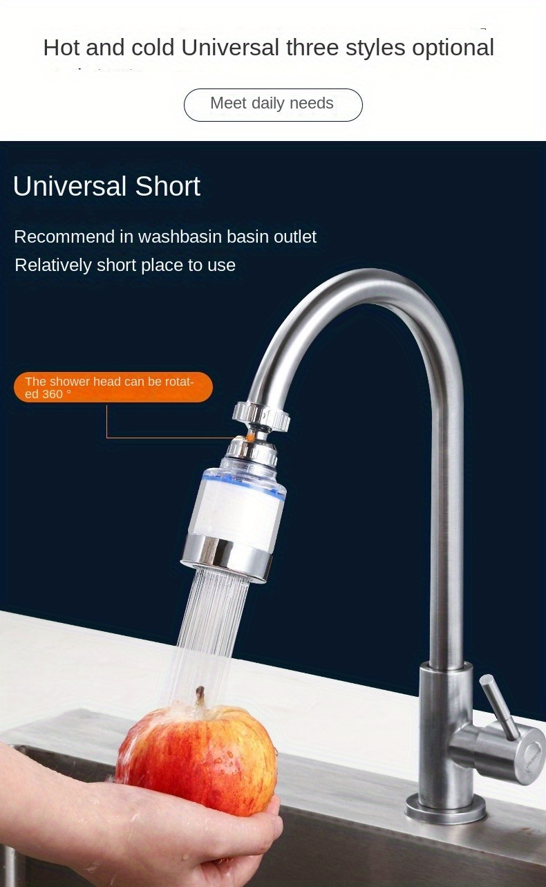 360 degree rotatable kitchen faucet filter with adjustable pressure and splash guard   dishes vegetables fruits washing details 7