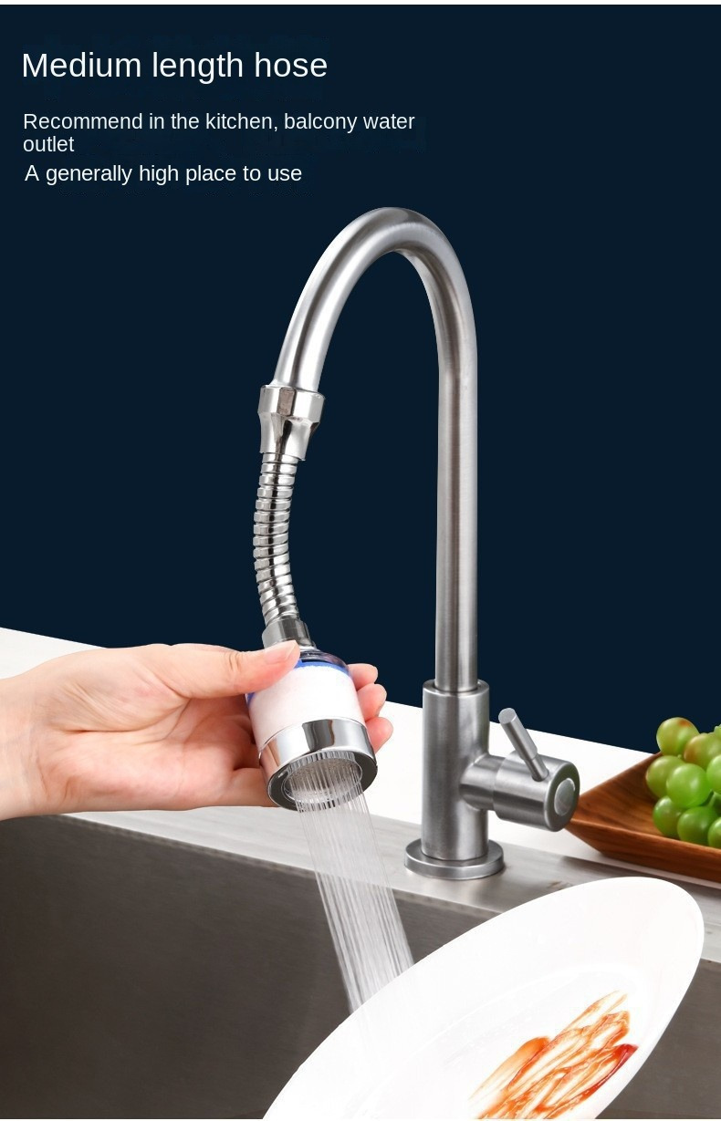 360 degree rotatable kitchen faucet filter with adjustable pressure and splash guard   dishes vegetables fruits washing details 8