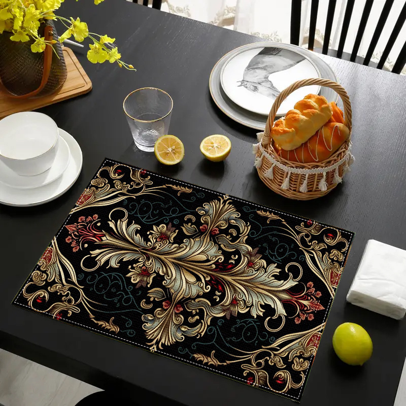 

Boho Chic Black Placemats Set (2/4/6pcs) - Durable & Heat-resistant Polyester Dining Mats With Trendy Abstract Prints - Your Kitchen Decor