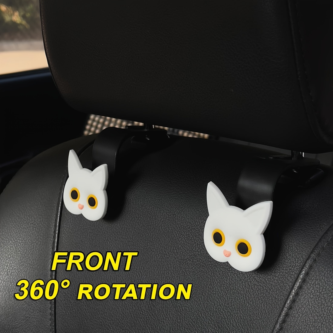 2-Pack 3D Cat Design Car Seat Headrest Hooks - Plastic Vehicle Storage Hanger for Handbag, Purse, Coat - Cute Car Accessories details 7