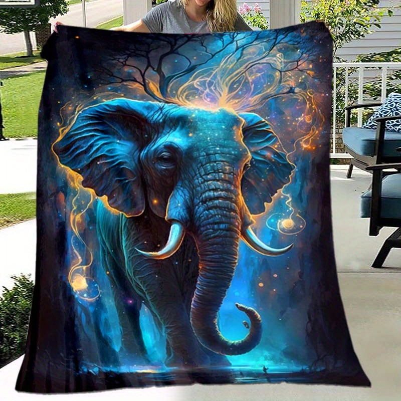 

Elephant Galaxy Print Soft Polyester Throw Blanket - Extra Large (≥1.8m Longest Side, ≥2.16m² Area) For Couch, Sofa, Bed, Office, And Travel