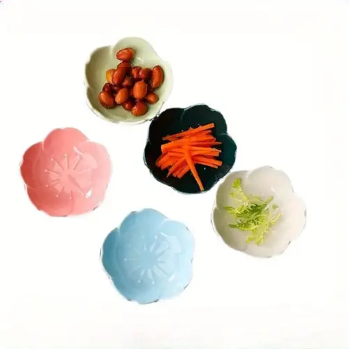5pcs cherry dishes mini dipping bowls with lids multi color pink green for kitchen restaurants snacks soy sauce durable lightweight portable condiment containers traditional tableware with care