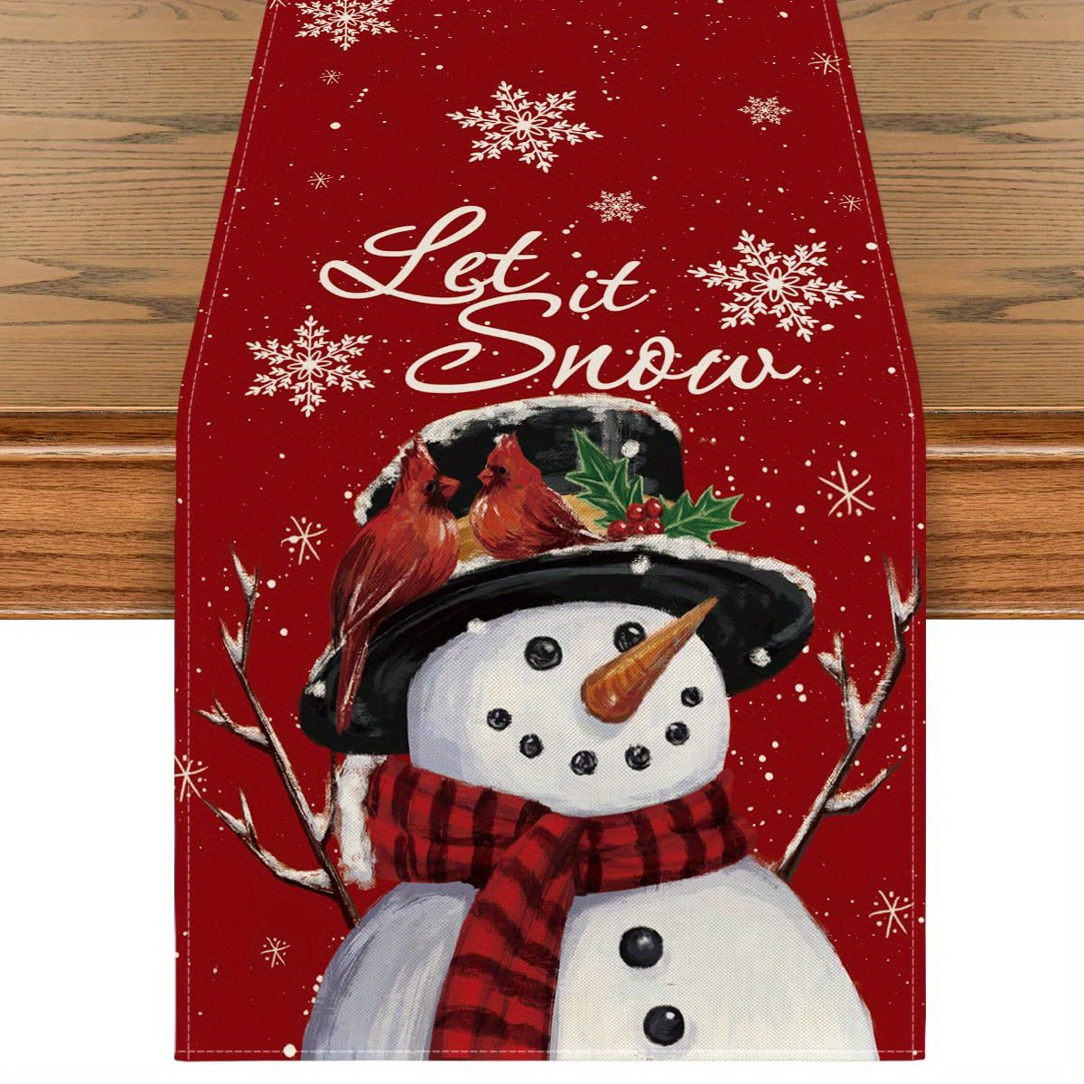 

Merry Christmas Table Runner - Red Snowman Design, Polyester Knit For Holiday Dining & Party Decor, Christmas Decorations, Winter Table , Table Decoration, Indoor