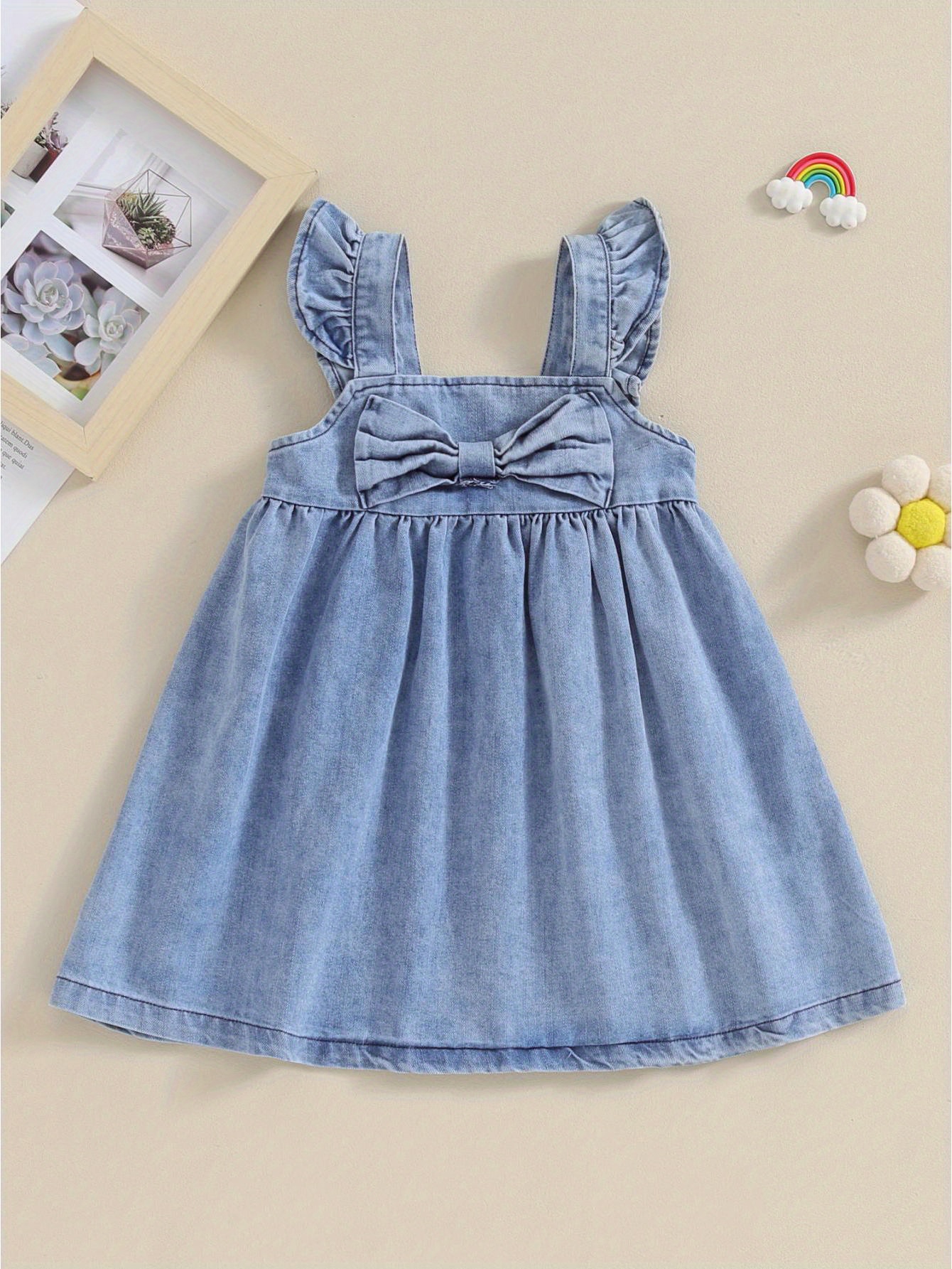 6m 4t baby girls denim dress bow frill trim sleeveless a - Temu