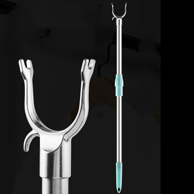 

Adjustable Length Metal Y-type Laundry Fork With Non-slip High Reach Garment Hook - Perfect For Home & Dorm Use