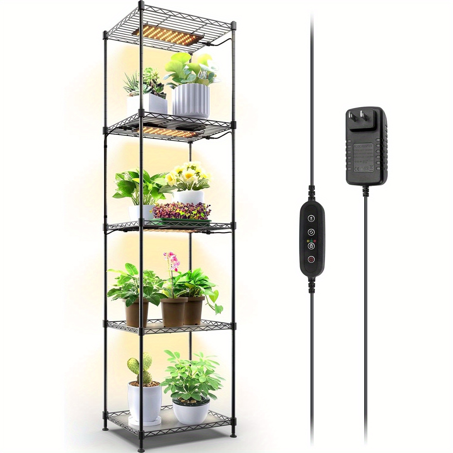 

Plant Shelf With Grow Light, 5-tier Plant Stand With 40w Ultra-thin Grow Light Panel For Hydroponics, Seedlings, Succulents, Veg, Flowers & More, Timer Switch, 15.7" L X 11.8" W X 59.1" H
