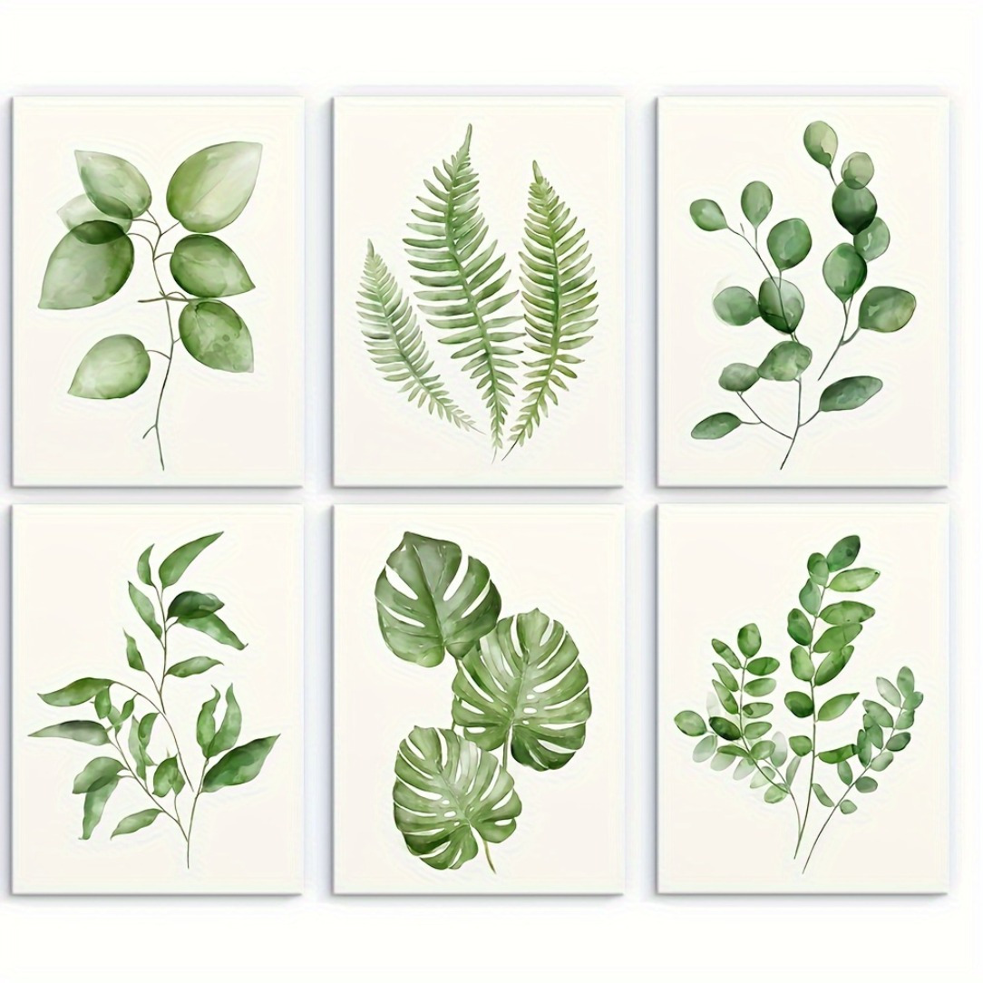 

6-piece Botanical Set, Tropical Plant & Green Leaves Prints, Eucalyptus & Floral Educational Charts, Waterproof Laminated Pearl Paper Posters For Kitchen & Bathroom Decor, 8x10