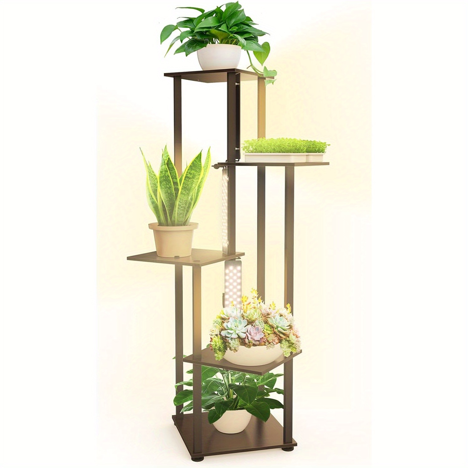 

Plant Stand With Grow Lights Full Spectrum, 5 Tier Potted Corner Plant Shelf With Grow Lights Panel, Dimmable 24w (3 X 8w) Led Plant Light With Timer For Patio Garden, Living Room
