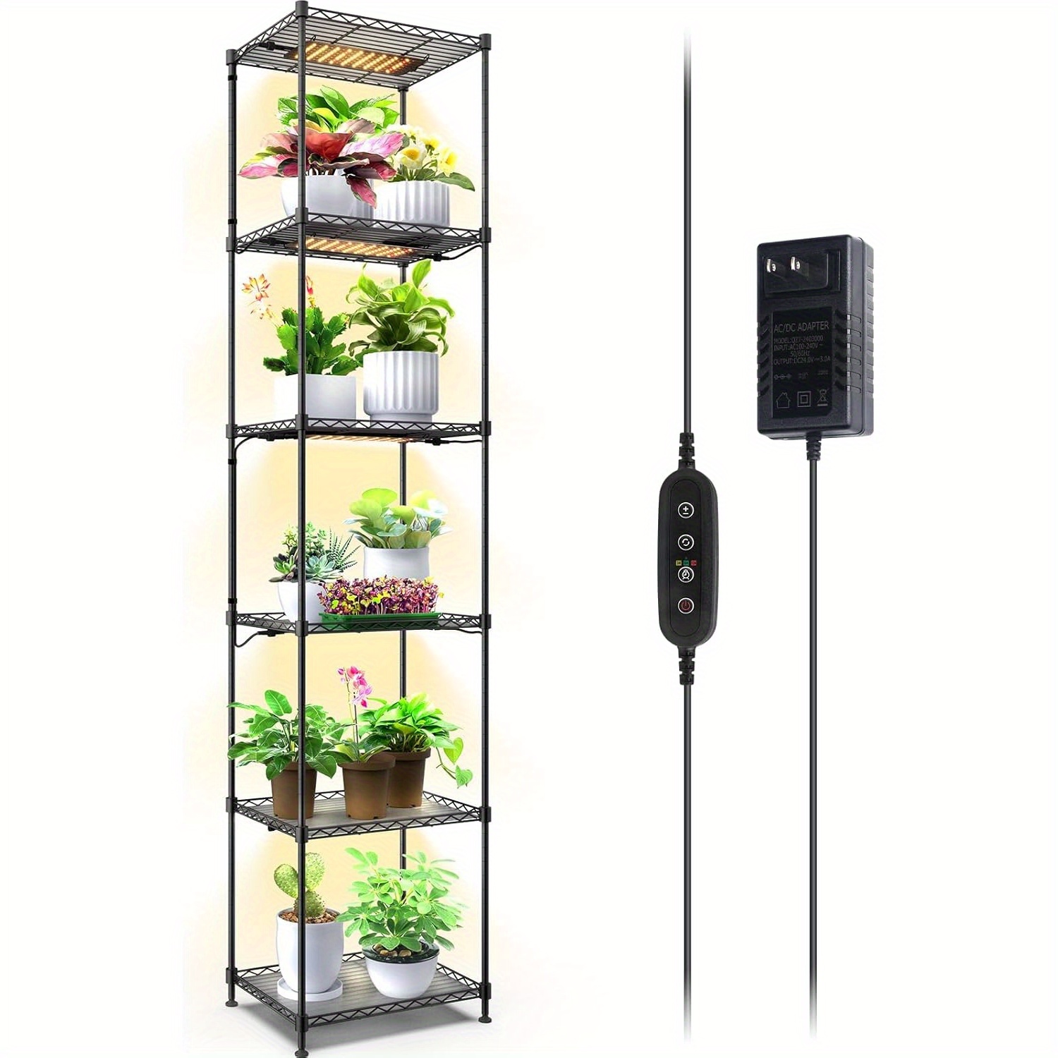 

Plant Stand With Grow Lights, 6-tier Plant Shelf With 5-pack 50w Full Spectrum Ultra-thin Grow Light Panel, 3 Modes, Auto Timer, Ladder Flower Pot Stand Display Rack 15.7"l X 11.8"w X 70.9"h