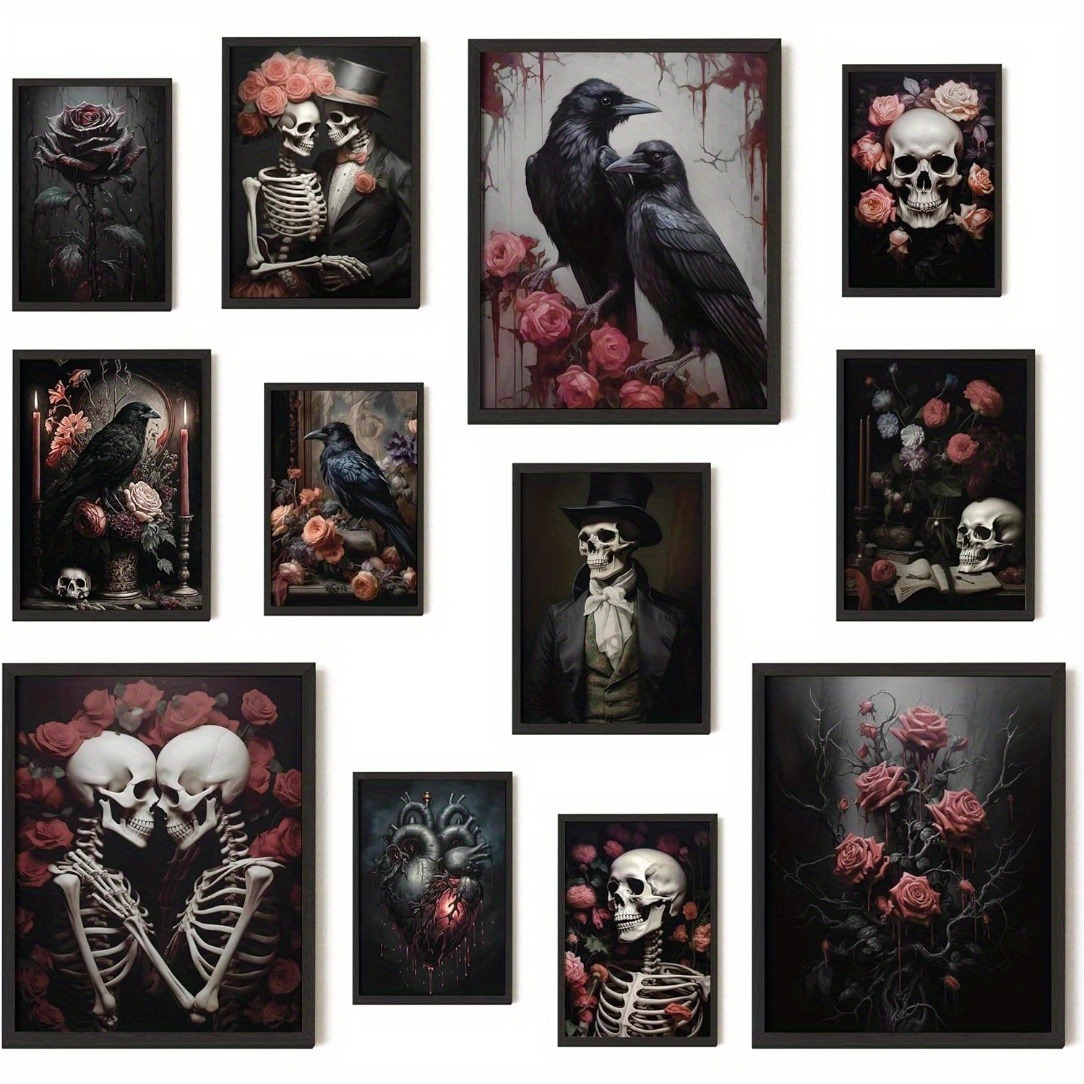 

12 Piece Gothic Skeleton And Floral Wall Art Set, And Decor, Laminated Waterproof Aesthetic Posters, Frameless Art Prints On Pearl Paper, 8x10 Inches