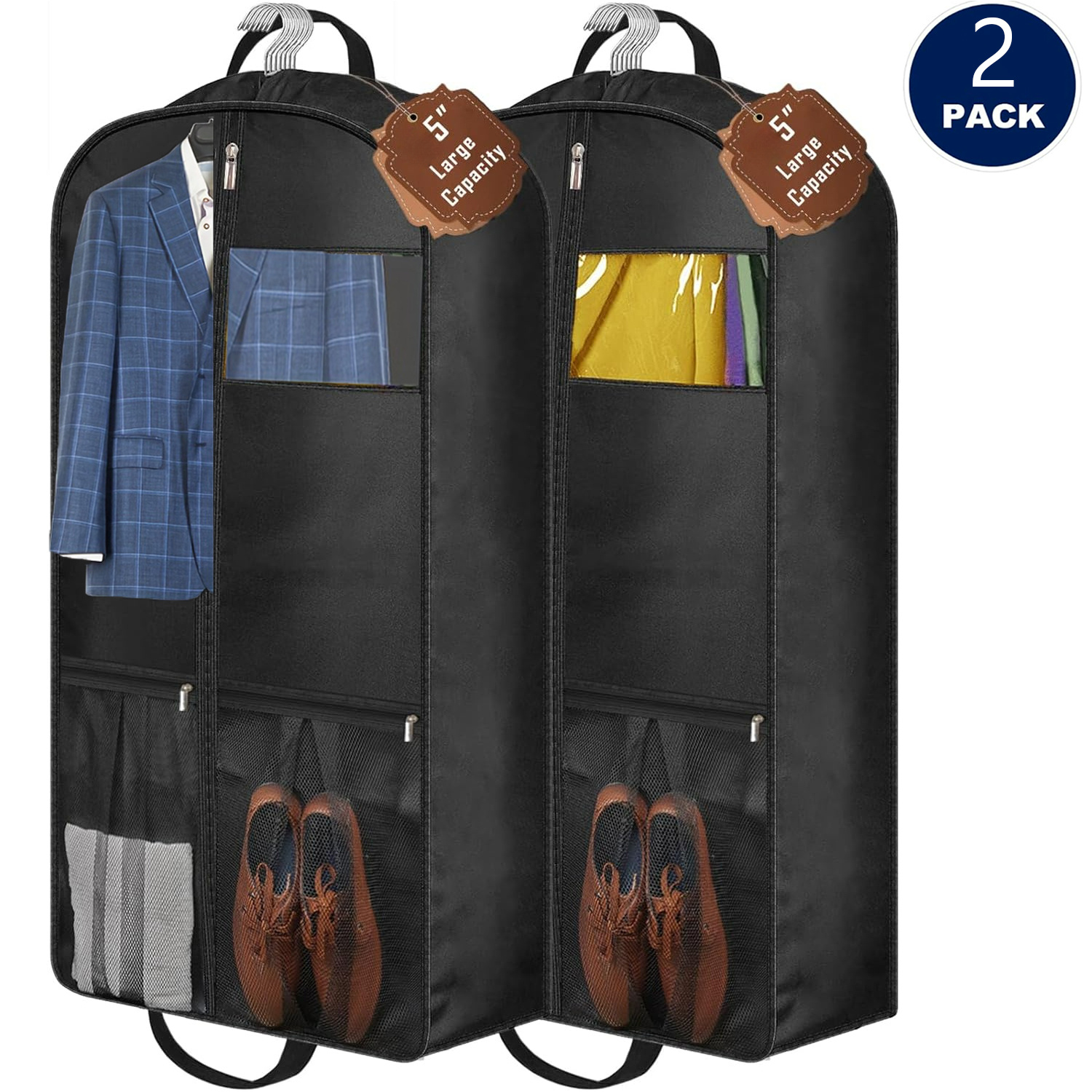 

1/2pcs 5" Gusseted Heavy Duty Garment Bags For Travel 43" Suit Bags For Closet Storage Hanging Clothes Bag With Pockets Mens Suit Holder For Shirts, Coats, Dresses