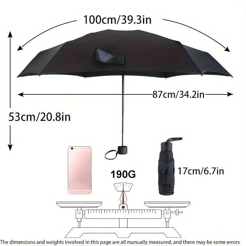 

Compact 5-fold Black Solar Umbrella With 6-bone And Plastic Handle - Foldable And Portable For Use