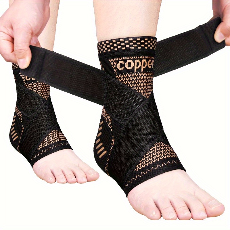 

2pc Copper Ankle Brace Adjustable Sleeve, Ankle Support Heel Brace For Achilles Tendonitis, And Sprained Ankle