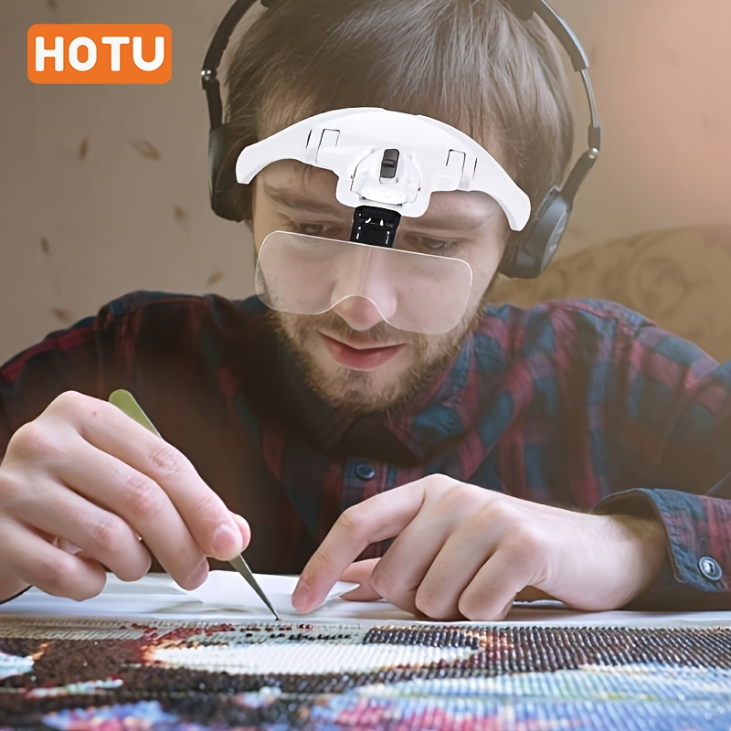 Hotu Lampe Frontale LED à 5 Lentilles - Lumière Brillante et Sans Mains pour la Lecture, l'Inspection de Bijoux & le Travail Rapproché - Conception Ajustable et Souple avec Bandeau de Tête Confortable (Piles Non Incluses)