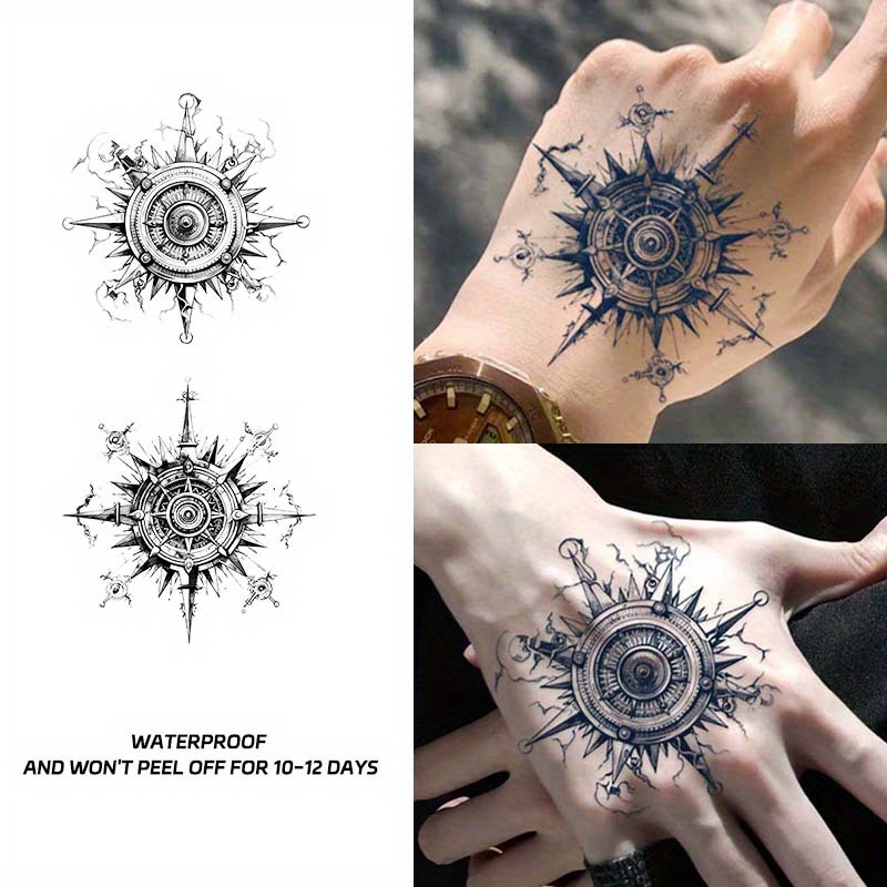 

Compass-inspired Semi-permanent Herbal Temporary Tattoo Stickers For Men And Women, Water-resistant Realistic Tattoos, Non-reflective, Long-lasting (10-12 Days), Major Material Paper