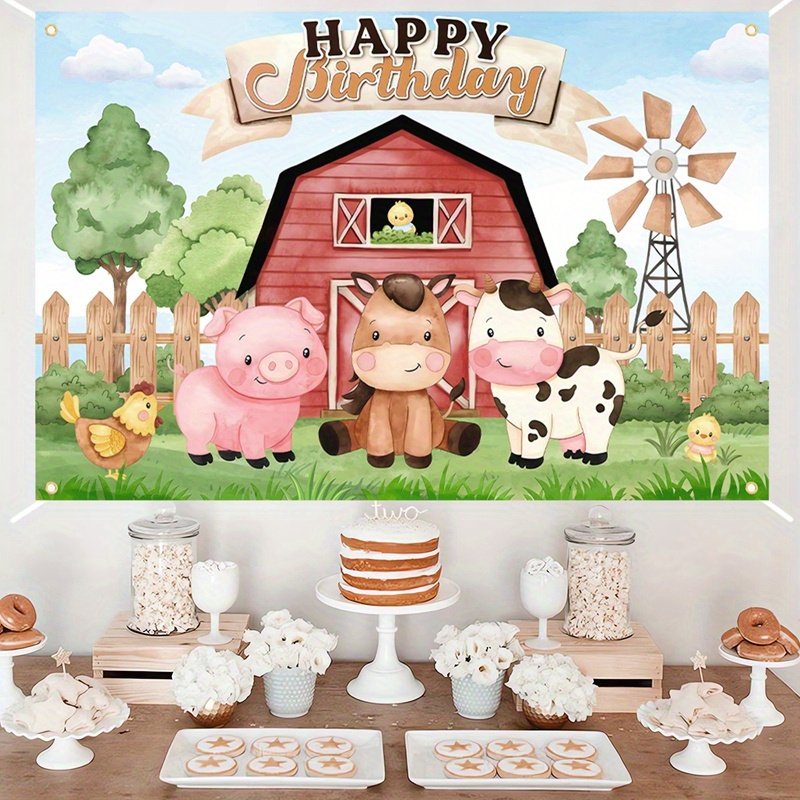 Sfondo Compleanno Fattoria 150x90cm - Decorazione Per Feste Bambini, Vinile - Foto 2