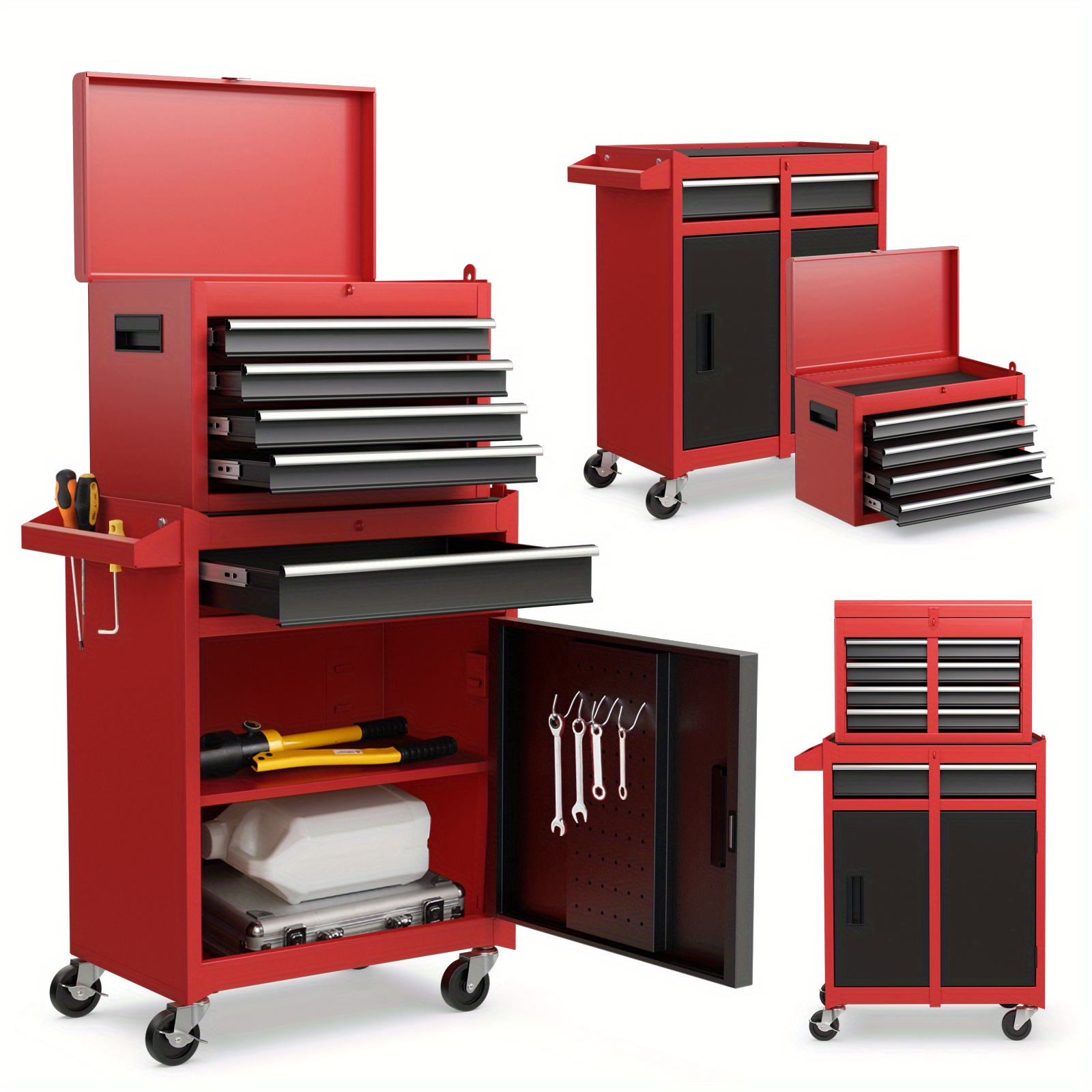 TEMU Costway 2 In 1 Tool Chest & Cabinet With 5 Sliding Drawers Rolling Garage Box Organizer