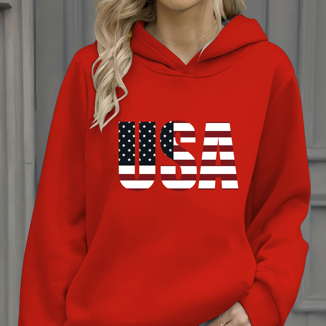 

Usa Print Long Sleeve Hoodie, Casual Hoodies Sweatshirt For Fall ＆ Winter, Women's Clothing