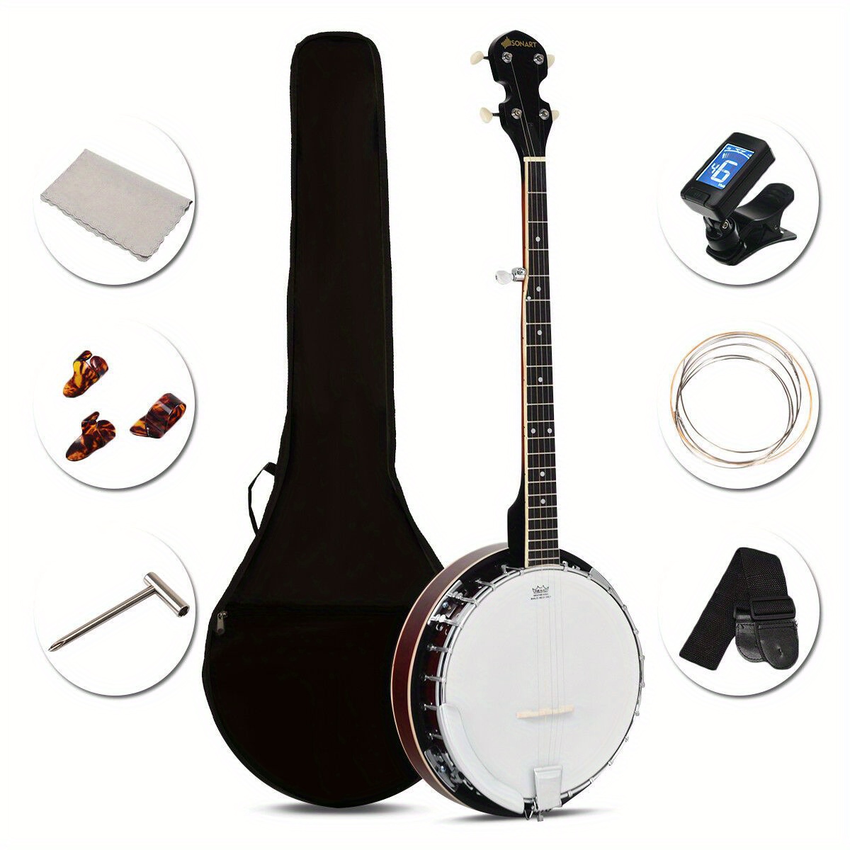 

Multigot 5 String Banjo 24 Brackets Back Remo Head W/case, Valentines Day Gifts