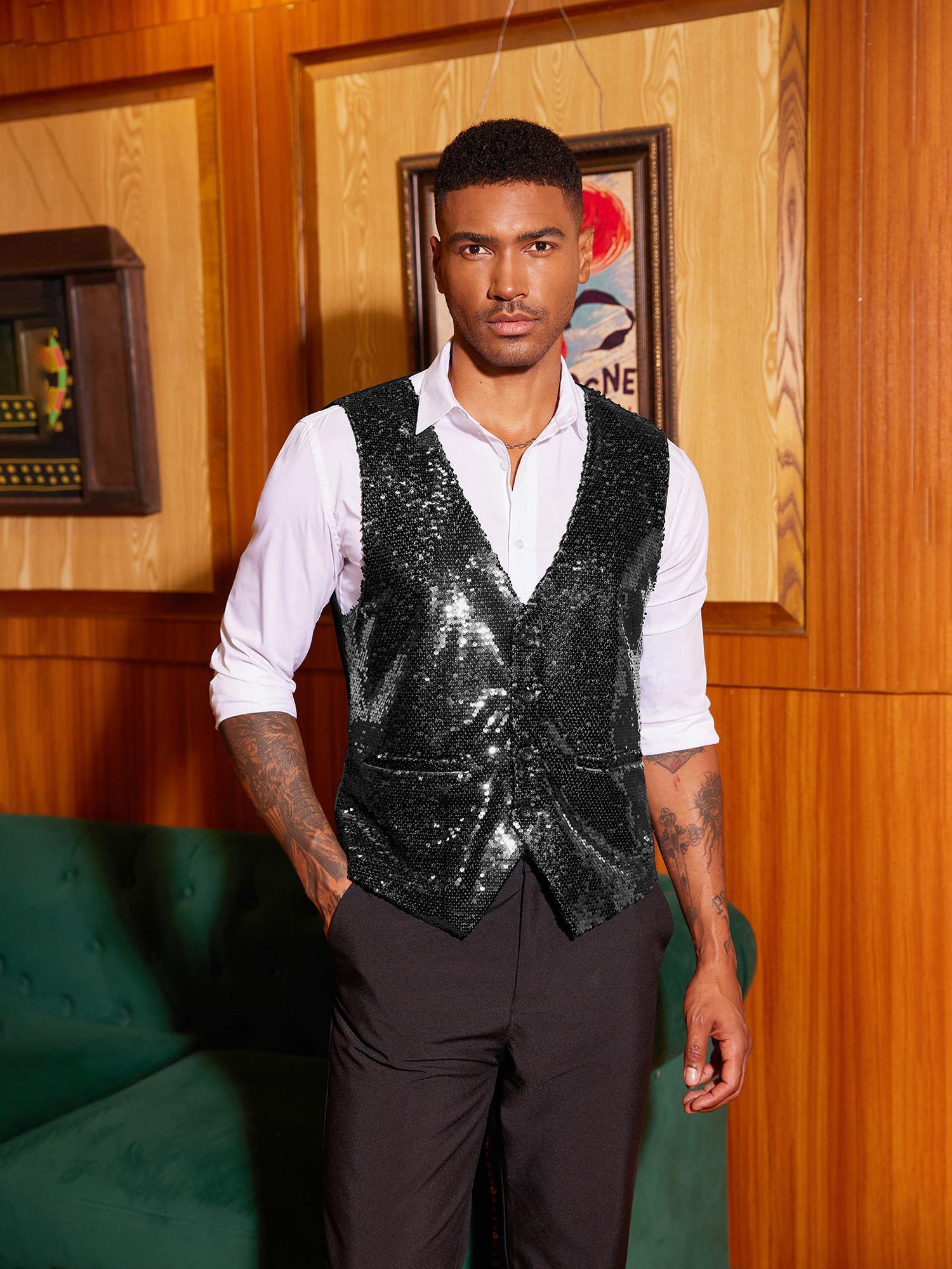 men s sequins vest slim fit christmas party vest shiny dress Temu