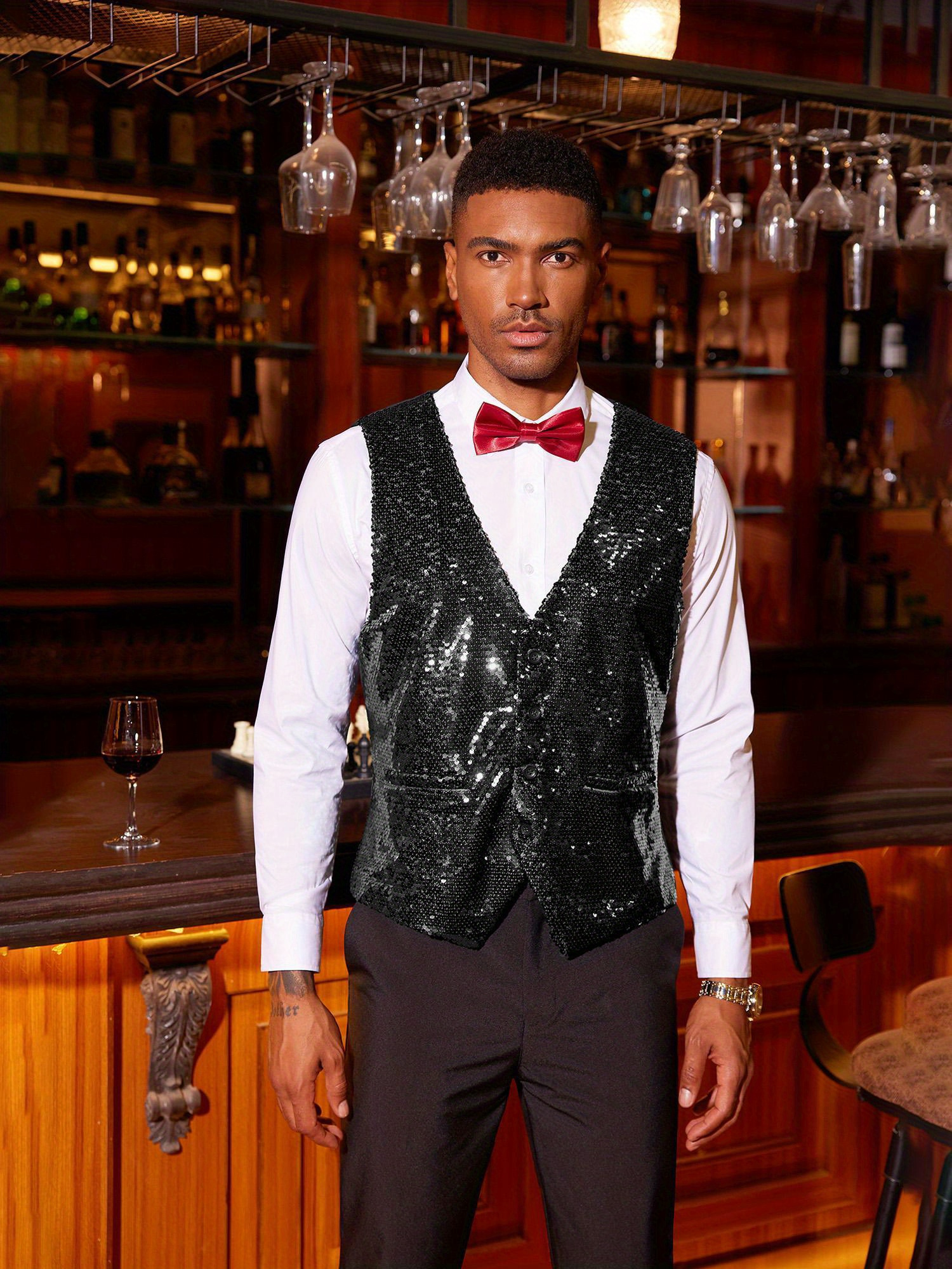 men s sequins vest slim fit christmas party vest shiny dress Temu