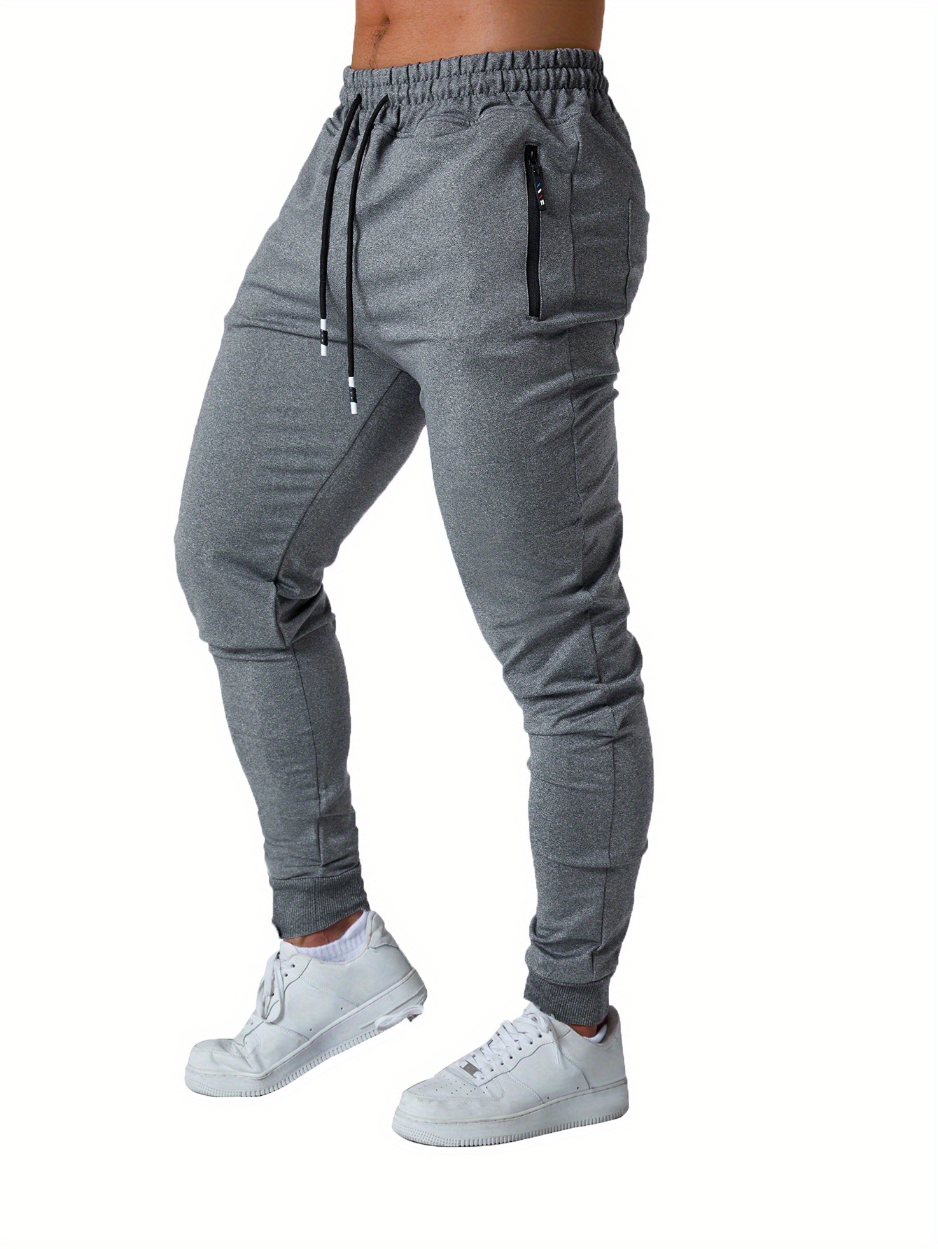 men jogger sweatpants zipped pockets stretch fabric active