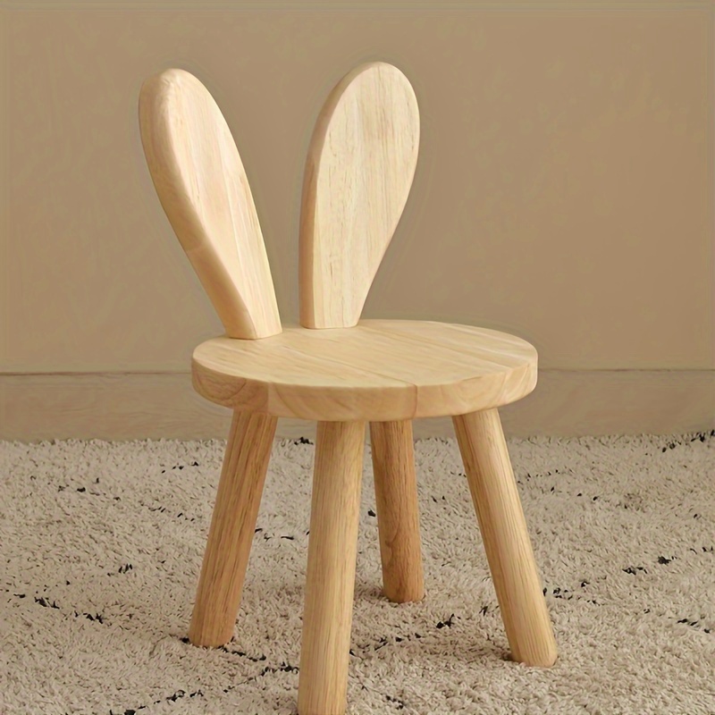 1Pc Temu Rabbit Ear Wooden Stool - Compact & Decorative For Shoe Changing, Home Office Furniture