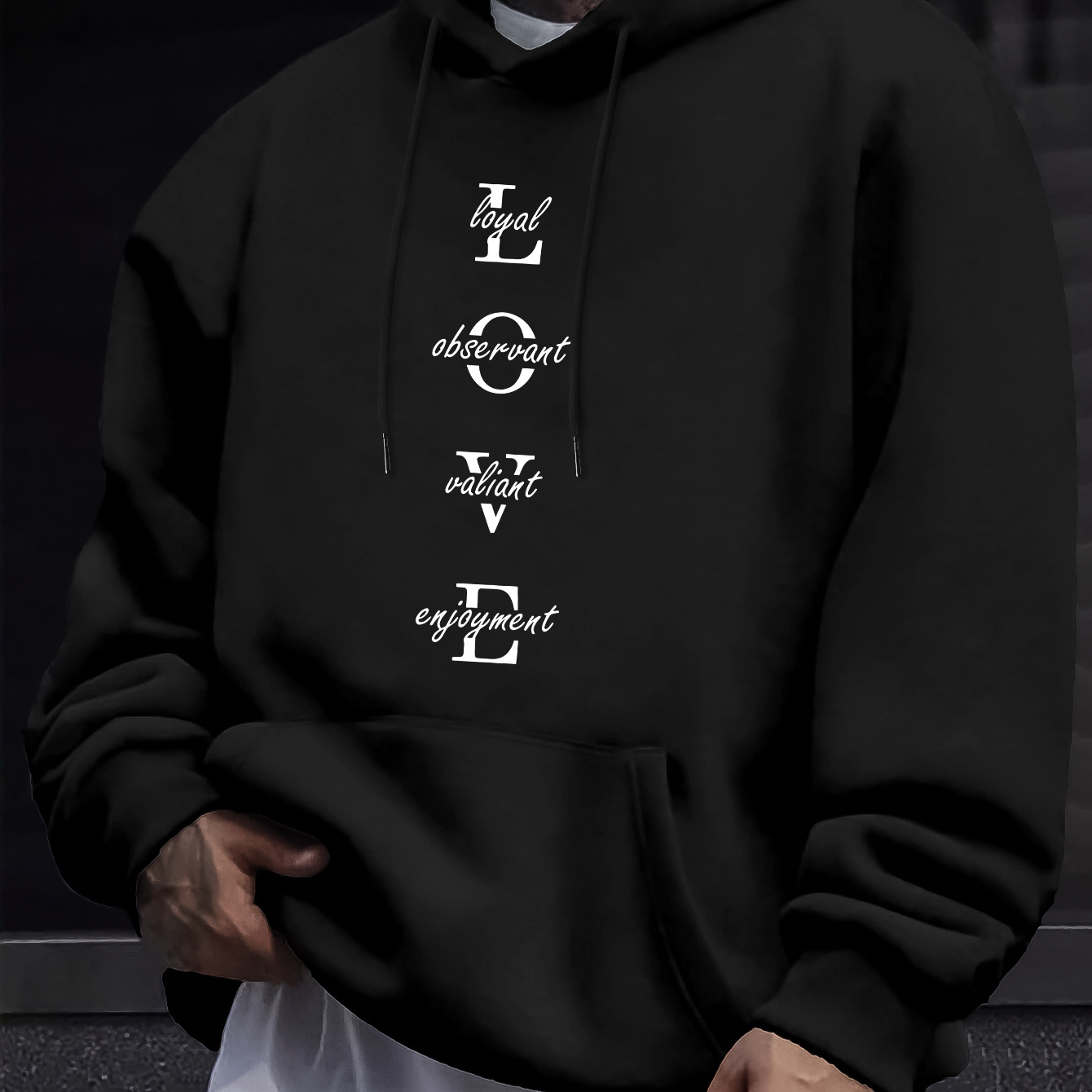 

Men's Casual Hoodie With Geometric Love Print - Pullover, Machine Washable, Polyester , Fleece Lined Hoodie