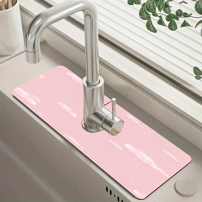 

1pc Printed Sink Faucet Drip Mat - Polyester, Kitchen & Bathroom Countertop Protector, Essential Kitchen And Bathroom Accessory