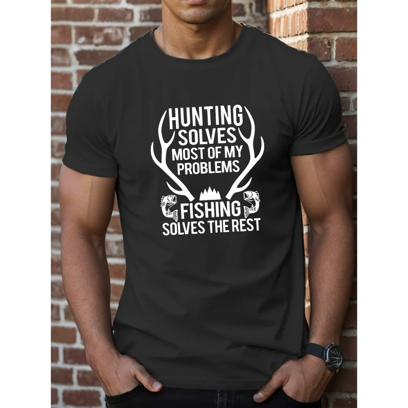 

Hunting And Fishing Printed Men's Casual T-shirt, Polyester, Soft Breathable Quick Dry Fabric, Short Sleeve Round Neck Summer Tee