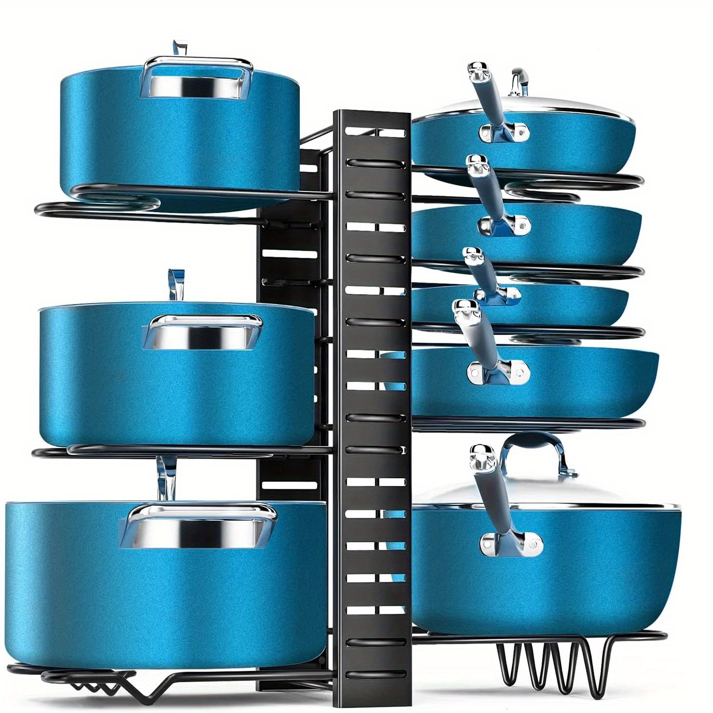 

Upgraded 8 Tier Pot Rack Cabinet Storage, Kitchen Pot And Bowl Organizer With 4 Hooks, Adjustable Pot Organizer For Cabinets, Under Sink Pot Rack Organizer And Locker