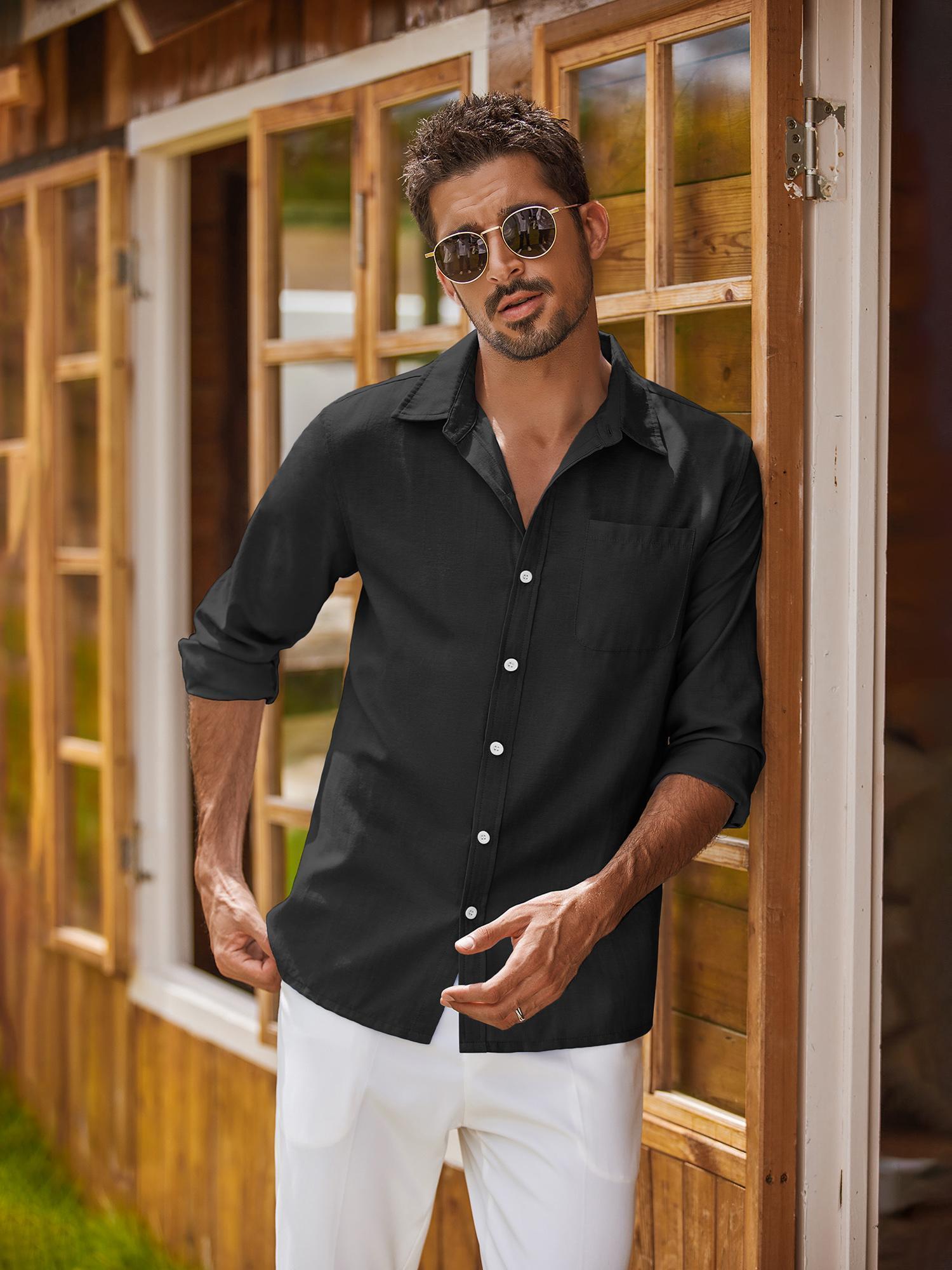 durable build mens navy blue long sleeve button dress shirt Temu