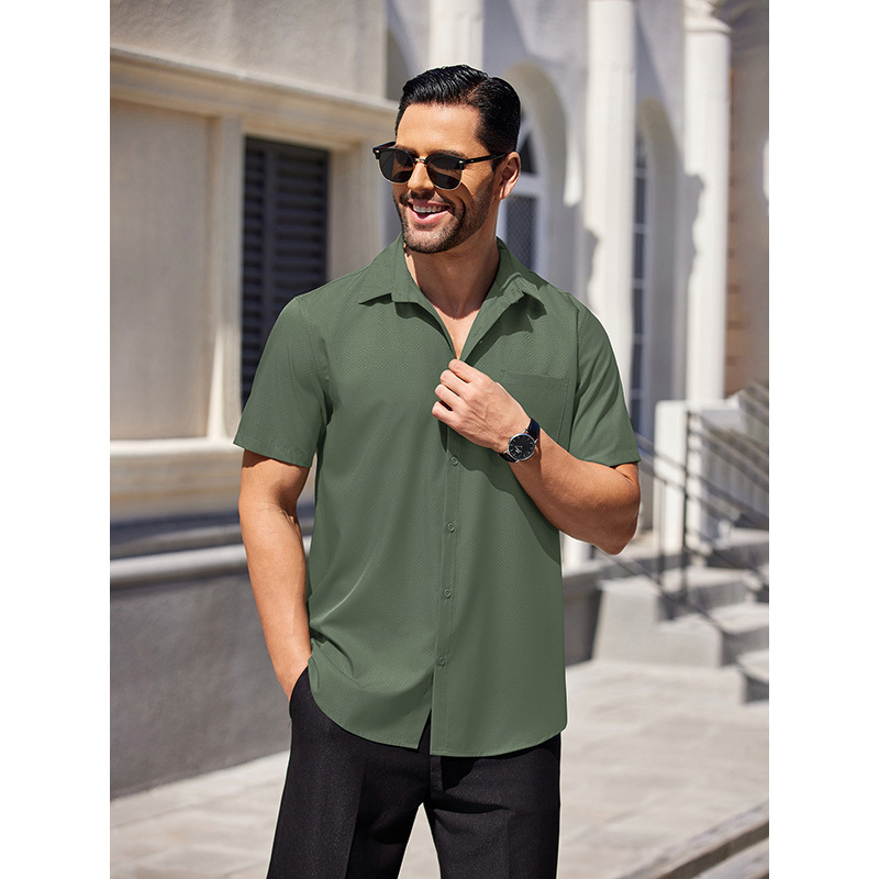 

Men's Wrinkle Free Regular Fit Dress Shirt Short Sleeve Dress Shirts Textured Casual Button Down Shirts With Pocket