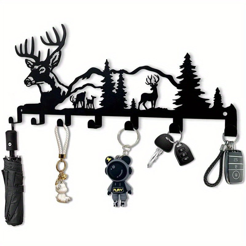 

Wall Mounted Metal Key Holder With Forest And Deer Silhouette - Fashion Style Entryway Key Organizer With Easy Mounting, Water And Fade Resistant Features