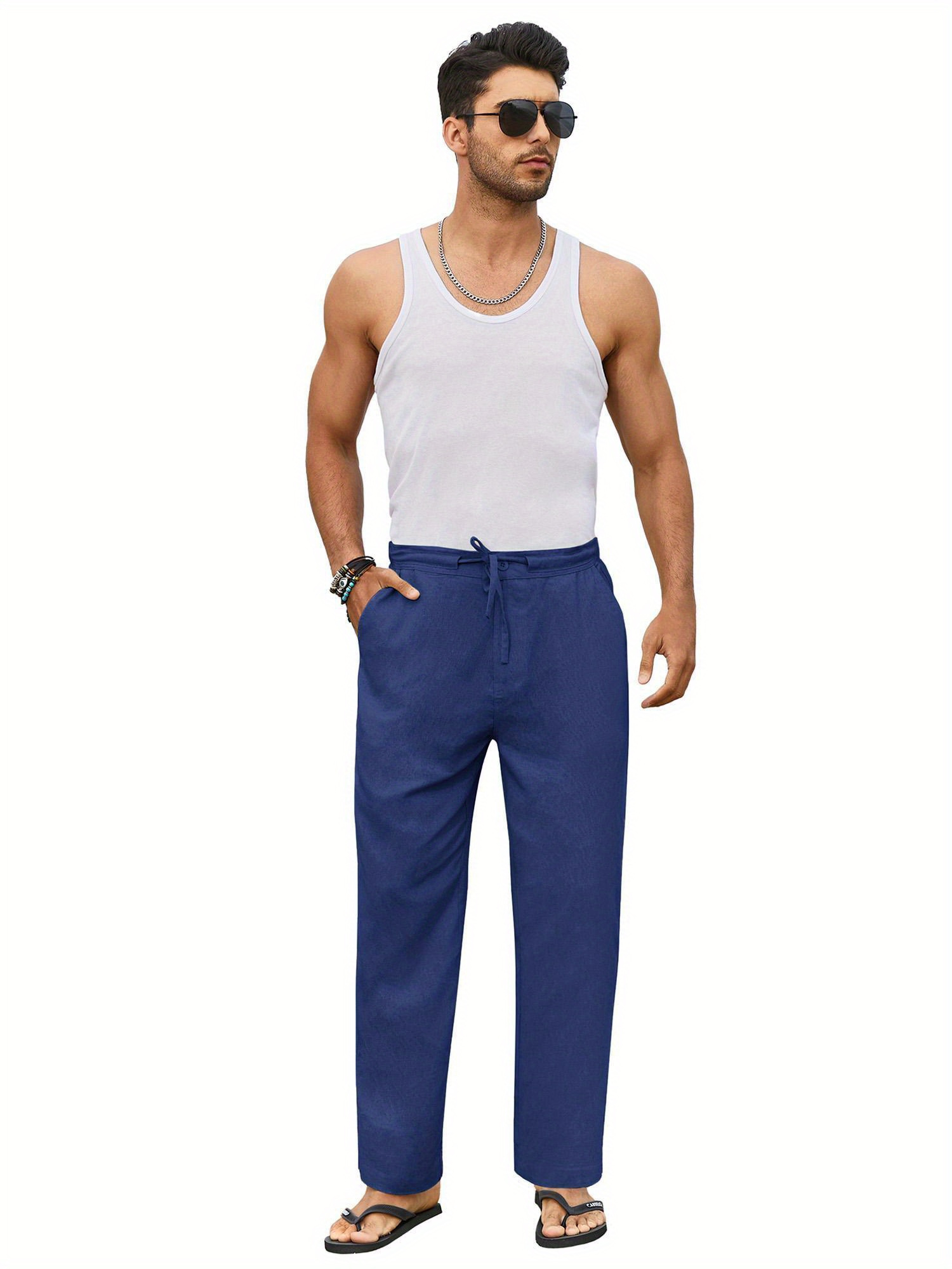 Pantalon Homme Décontracté été - Léger, Respirant, Taille élastique, Parfait Pour La Plage Ou Le Jogging