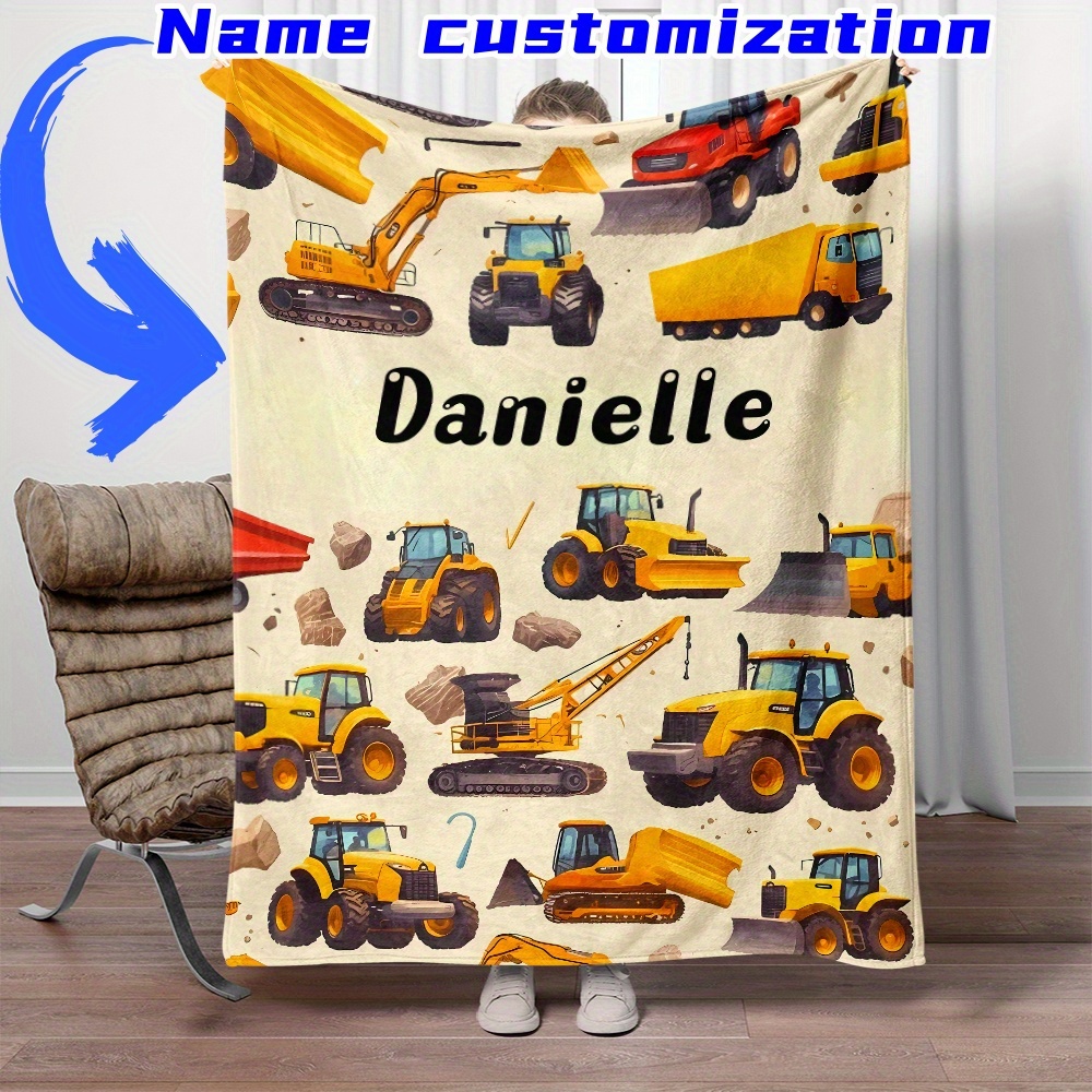 

Couverture en Flanelle Personnalisée avec Excavatrice & Tracteur Cartoon - Douce, Légère et Chaude pour Canapé, Lit, Voyage, Camping - Design Imprimé Numérique