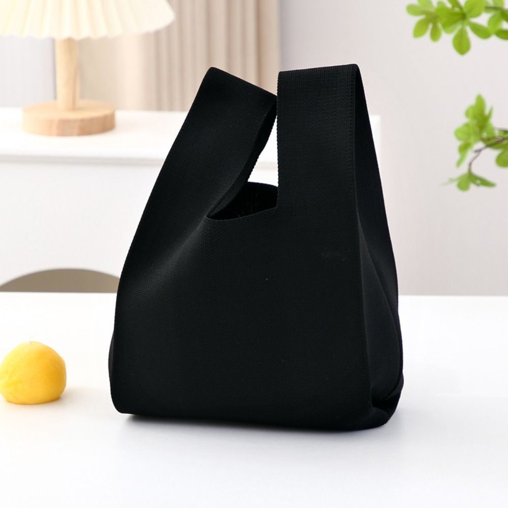Image of 1pc Handcrafted Knotted Wrist Bag Stylish Large Capacity Shopping Tote Solid Color Reusable Handbag For Women And