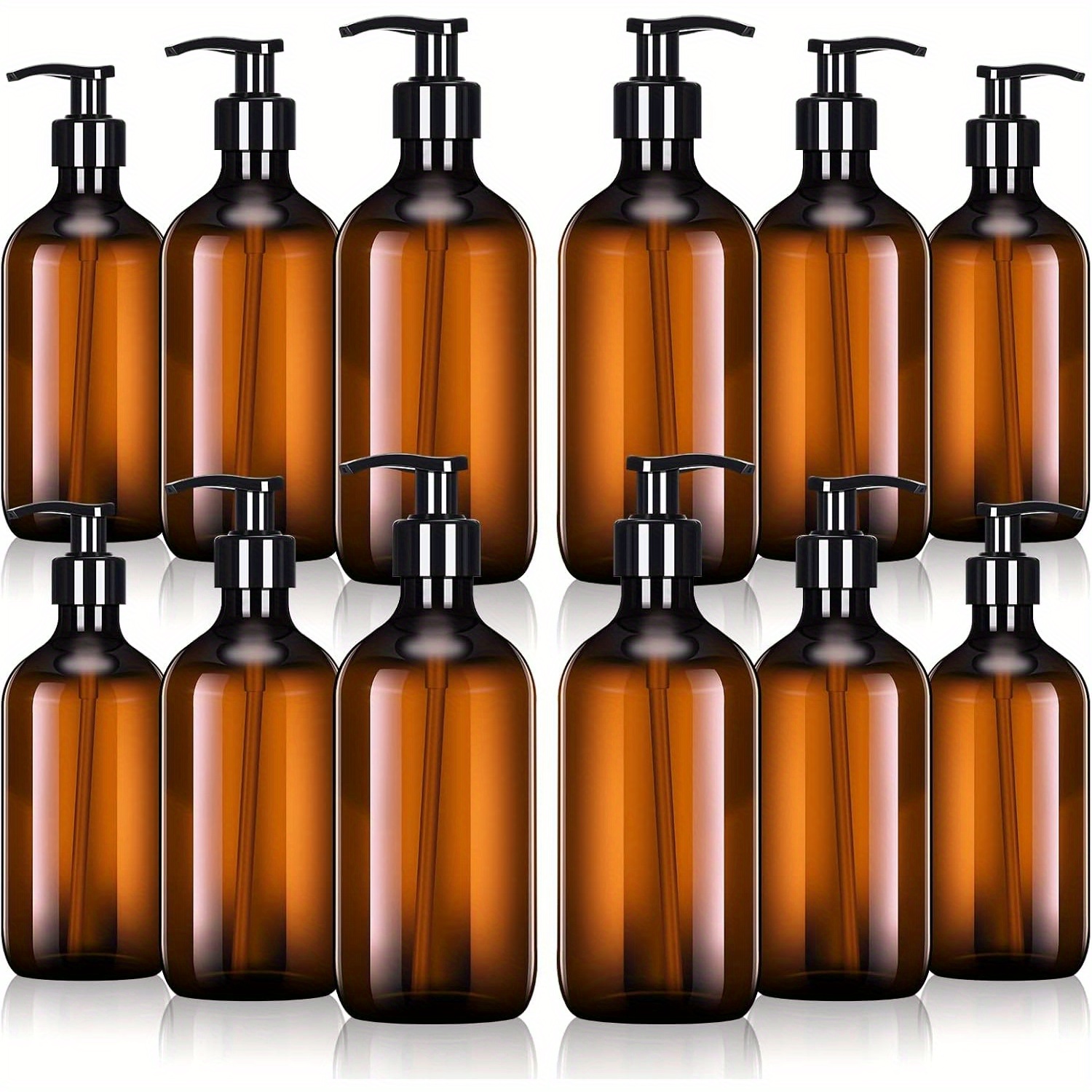 

12 Pack Amber Refillable Soap Dispenser Bottles, Plastic Pump Bottles For Hand Sanitizer, Cosmetic Lotion, Body Wash, Conditioner, Low Allergenic, Phthalate-free, For Bathroom, Kitchen, Travel