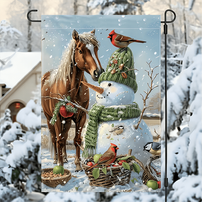 

Seasonal Snowman And Horse Garden Flag - Double-sided, Durable Polyester, No Electricity Needed, Outdoor Yard And Lawn Décor, Weatherproof Burlap Material, Vivid Colors, 12x18 Inch, 1pc