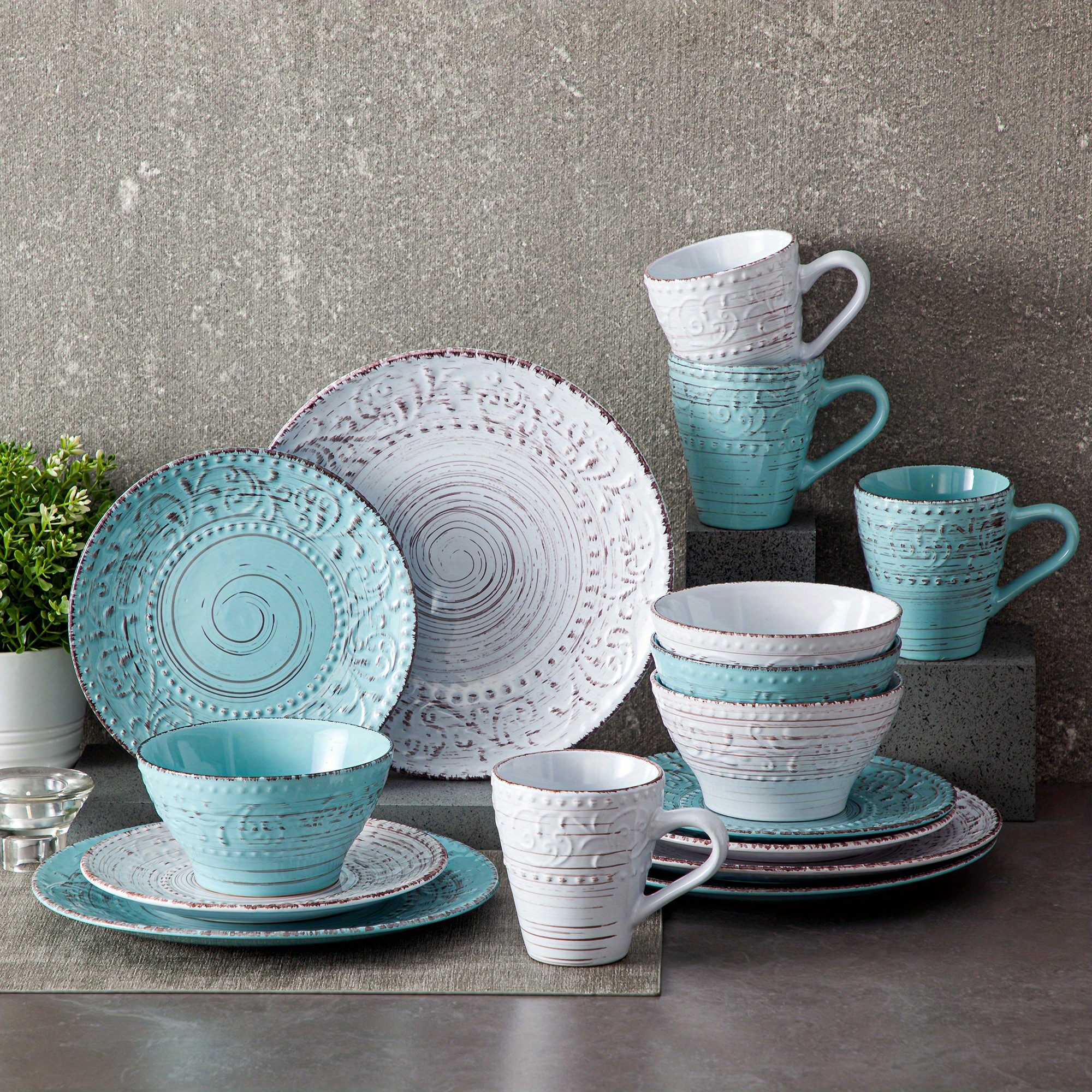 E-shop 16-teiliges Weinschalen-Set im modernen Stil mit Teller, Dessertteller, Flockenschaufel und Tasse, Gedeck für 4 Personen