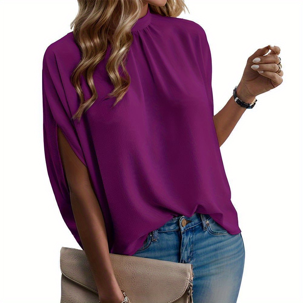 

Tooluck Women's Casual Tie Back Mock Neck Dolman Sleeve Top Blouse