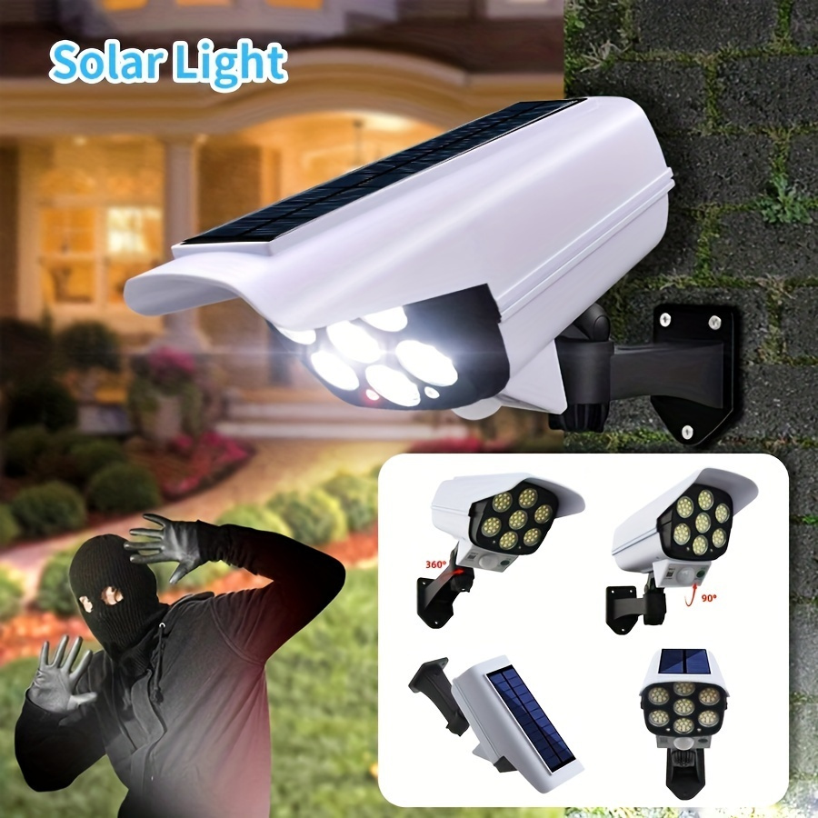 

2pcs White Solar-powered Led Surveillance Wall Lights With Motion Sensor - 77 Light Beads,, Remote Control, 3 Lighting , Automatic For Yard, Exterior Walls, Garage, Hallway, Solar Fence Lights