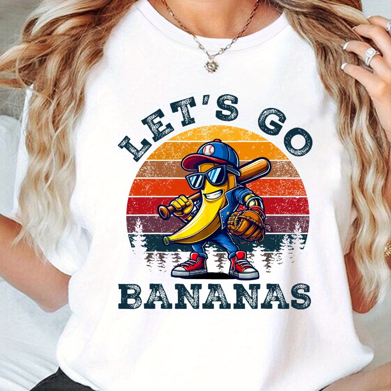 

Women's Banana Baseball Pitcher Graphic Tee - Casual Crew Neck Short Sleeve T-shirt, Stretchy & Machine Washable,