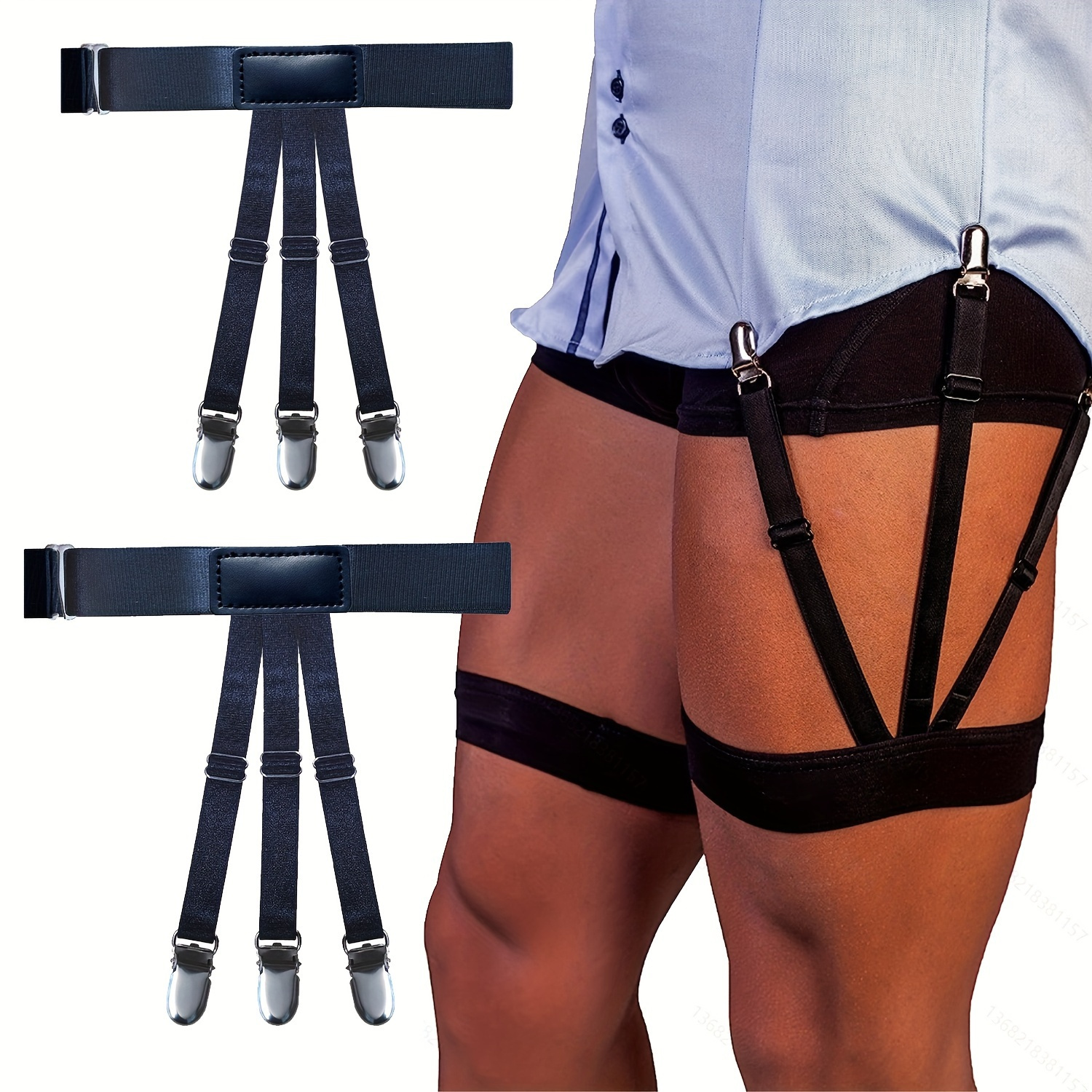 

Elegant High Elasticity Nylon Suspenders For Men, 2pcs Adjustable Shirt Stays With Grommet Eyelet Detail, Knitted Strappy Back With No Buckle Design, Anti-slip Locking Clamps For Suit Accessories