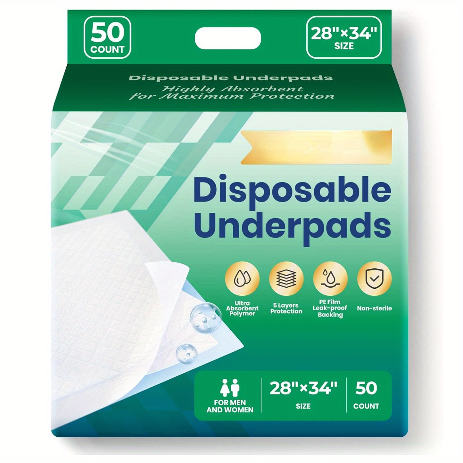 

Chucks Pads Disposable [50-pack] 28x34 Incontinence Chux Pads Absorbent Polymer Protective Bed Pads, Pee Pads For Kids, Adults & Elderly, Leak Proof (large)